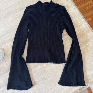 Forever 21 Black Ribbed Ruffle Sleeve Sweater